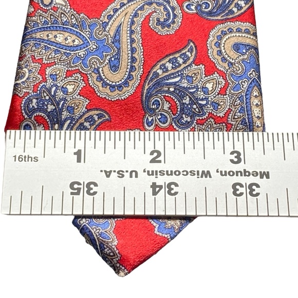 Christian Dior Red & Blue Paisley Woven 100% Silk Tie - Picture 7 of 7